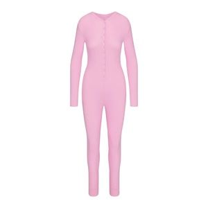 SKIMS Logo Pointelle Henley Onesie in Bubblegum (I can post additional photos)